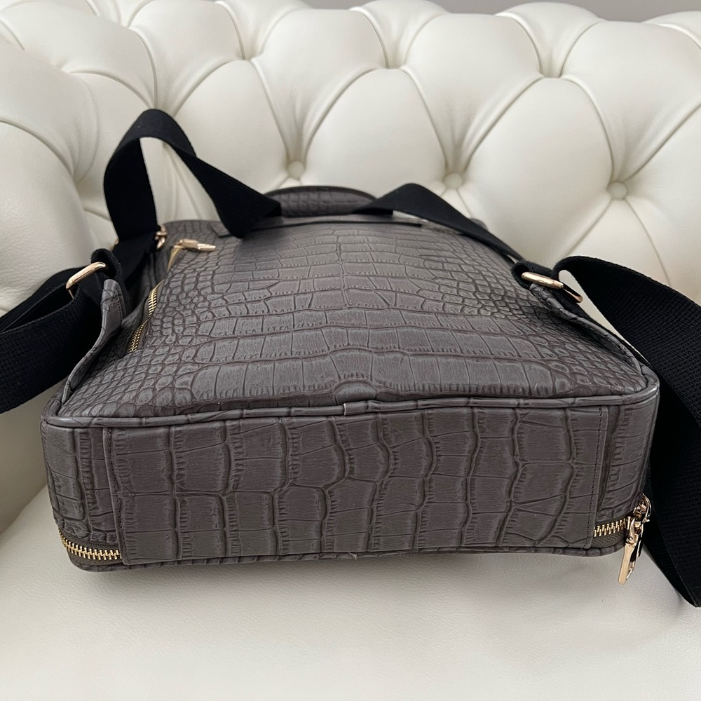 Gray Crocodile-Embossed Backpack - Picture 7 of 13